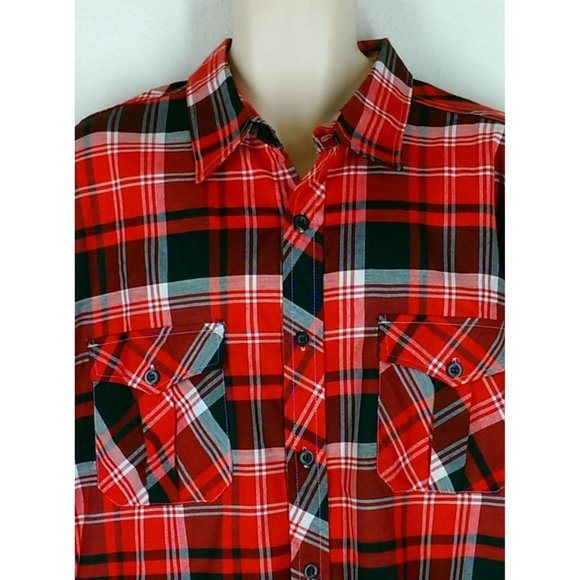American Fusion Gear Mens Western Button Up Shirt XL Red Plaid Roll Up L/S NWOT - Picture 2 of 12